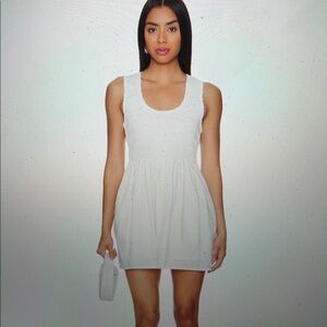 Faithfull The Brand sz 8 (L) EPOCA White Smocked Sleeveless Dress org cotton pkt